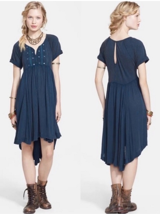 Free People Dresses & Skirts - Free People Navy Blue High-Low Short Sleeve Swing Dress New with tags